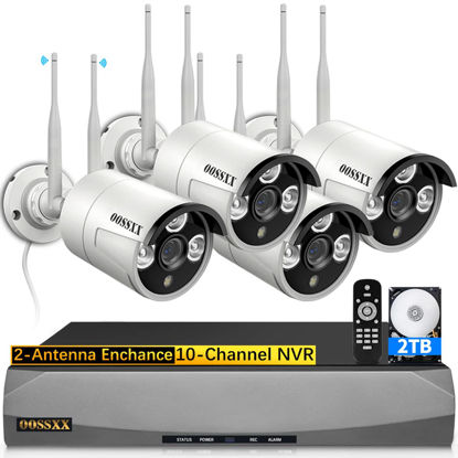 Picture of (Dual Antennas for Wi-Fi Enhanced) AI Human Detected 2K 3.0MP Wireless Security Camera System, Surveillance NVR Kits with 2TB Hard Drive, 4Pcs Outdoor WiFi Security Cameras, with Audio, Night Vision