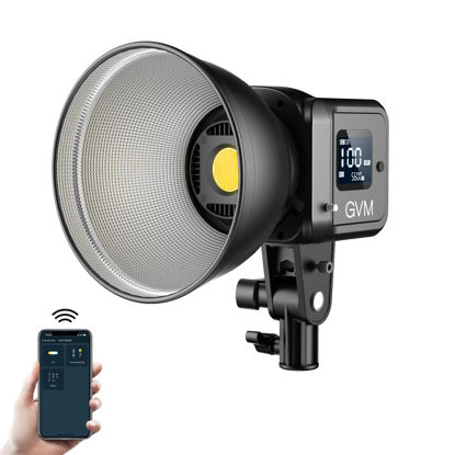 Picture of GVM 80W Video Light, Continuous Lighting for Photography with Bowens Mount, 2700~7500K, 44100Lux/0.5m Studio Light with APP, CRI 97+ Bi-Color 8 Scene Lights Support AC Adapter & NP Battery