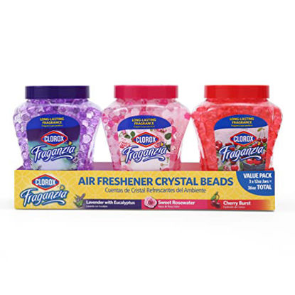Picture of Clorox Fraganzia Air Freshener Crystal Beads Triple Pack, Sweet Rosewater, Lavender w/Eucalyptus, Cherry Burst 12oz Jars | Vented Jar Air Scent Beads for Homes, Bathrooms, Closets, or Office
