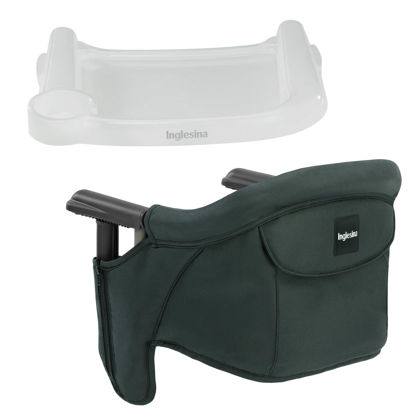 Picture of Inglesina - Fast Table Chair with Fast Tray: Hook On Portable High Chair for Babies and Toddlers, Damage Free Travel Booster Seat for Restaurant Use - Includes Snap On Tray, Dark Green