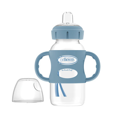 Picture of Dr. Brown’s® Milestones™ Wide-Neck Sippy Bottle with 100% Silicone Handles, Easy-Grip Bottle with Soft Sippy Spout, 9oz/270mL, BPA Free, Light-Blue, 6m+