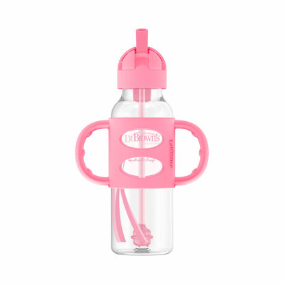 Picture of Dr. Brown’s® Milestones™ Narrow Sippy Straw Bottle with 100% Silicone Handles, 8oz/250mL, Pink, 1 Pack, 6m+