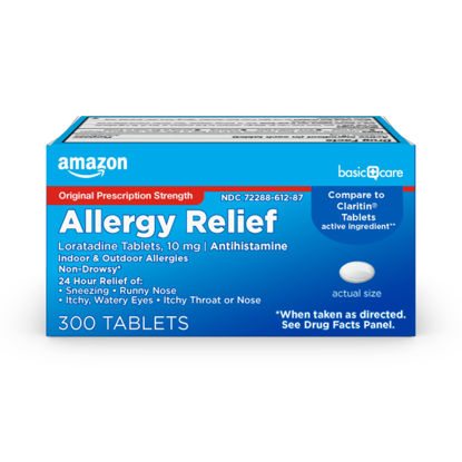 Picture of Amazon Basic Care Loratadine Tablets 10 mg, Antihistamine, Medicine for 24 Hour Allergy Relief, 300 Count