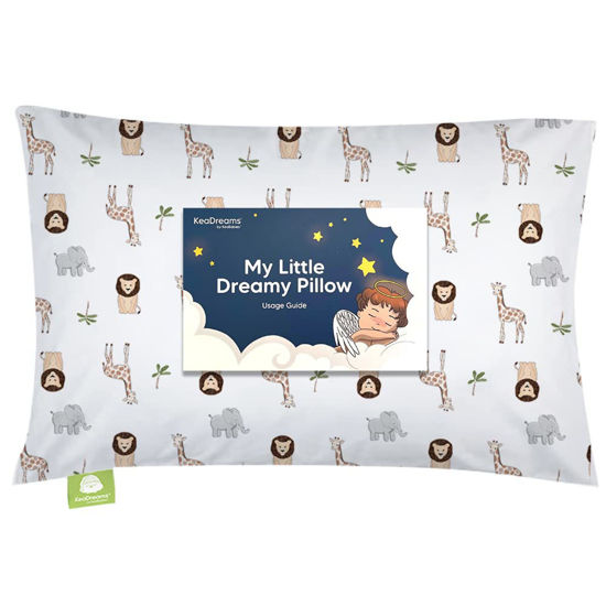 Picture of Toddler Pillow with Pillowcase - 13x18 My Little Dreamy Pillow, Organic Cotton Toddler Pillows for Sleeping, Kids Pillow, Travel Pillows, Mini Pillow, Nursery Pillow, Toddler Bed Pillow (The Wild)