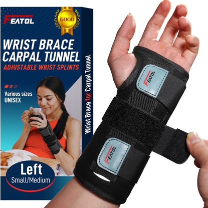 Picture of FEATOL Wrist Brace for Carpal Tunnel, Adjustable Wrist Support Brace with Splints Left Hand, Small/Medium, Arm Compression Hand Support for Injuries, Wrist Pain, Sprain, Sports