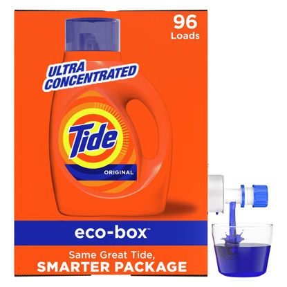 Picture of Tide Laundry Detergent Liquid Soap Eco-Box, Ultra Concentrated High Efficiency (He), Original Scent, 96 Loads