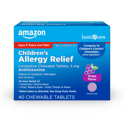 Picture of Amazon Basic Care Children's Allergy Relief Loratadine Chewable Tablets, 5 mg, Grape Flavored, 40 Count