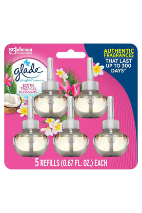 Picture of Glade PlugIns Refills Air Freshener, Scented and Essential Oils for Home and Bathroom, Exotic Tropical Blossoms, 3.35 Fl Oz, 5 Count