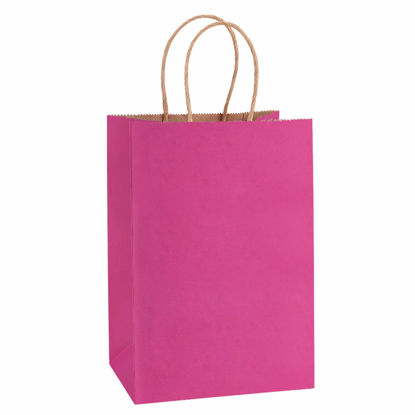 Picture of BagDream Kraft Paper Bags 100Pcs 5.25x3.75x8 Inches Small Paper Gift Bags with Handles Bulk, Paper Shopping Bags, Kraft Bags, Party Bags, Pink Gift Bags