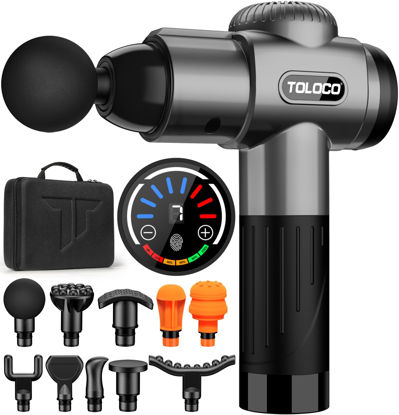 Picture of TOLOCO Massage Gun, Muscle Massage Gun Deep Tissue for Athletes, Portable Percussion Massager with 10 Massage Heads, Electric Body Massager for Any Pain Relief, Grey