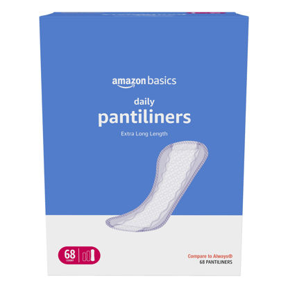 Picture of Amazon Basics Daily Pantiliner, Extra Long Length, Unscented, 68 Count, 1 Pack (Previously Solimo)