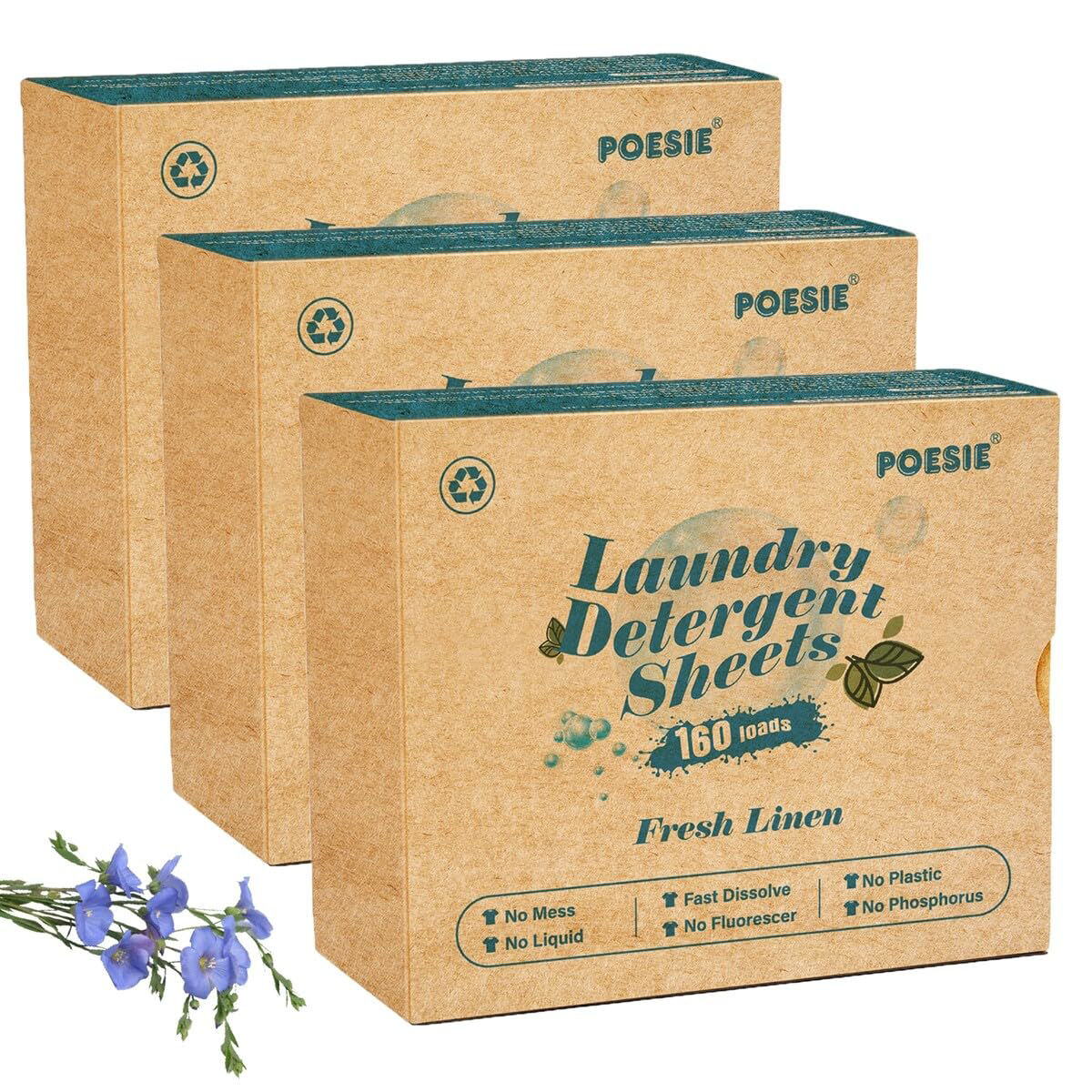 GetUSCart Poesie Laundry Detergent Sheets Fresh Linen Scent 3 Pack 480