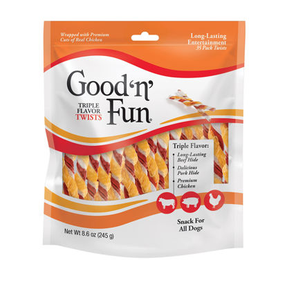 Picture of Good'N'Fun Triple Flavored Rawhide Twists For Dogs, 35 Count,Chicken,0.14 pounds