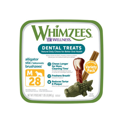 Picture of WHIMZEES by Wellness Variety Box: All Natural Dental Chews for Dogs (Medium), 28 Count - Dog Treats, Freshens Breath, Gluten & Grain-Free