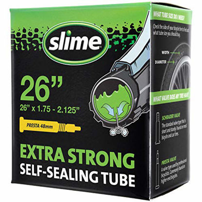 Picture of Slime 30084 Bike Inner Tube with Slime Puncture Sealant, Extra Strong, Self Sealing, Prevent and Repair, Presta Valve, 26" x 1.75-2.125"