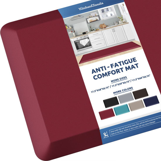 Picture of KitchenClouds Kitchen Mat Cushioned Anti Fatigue Kitchen Rug 0.75inch Waterproof Non Slip Kitchen Rugs and Mats Standing Desk Mat Comfort Floor Mats for Kitchen Sink Office (17.3"x60",Red)