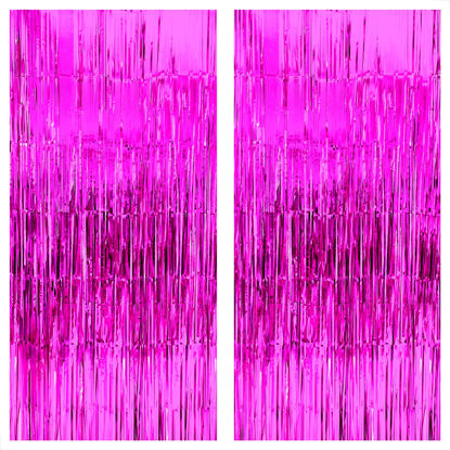 KatchOn, Pink Backdrop for Pink Party Decorations - XtraLarge 8x3.2 Feet,  Pack of 2 | Pink Foil Fringe Curtain for Pink Streamers Party Decorations 