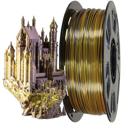 Picture of MIKA3D 1KG Silk Shiny Gold Black PLA Dual Color Co-Extrusion 3D Filament, 2 Colors in 1 3D Filament, 1KG 3D Printing Material with Bicolor Dichromatic Double Colors, Widely Fit for 3D Printer
