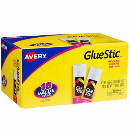 Picture of Avery Glue Stick Value Pack for Creative DIY Family Projects like photo collages and celebration cards, Washable, 1.27 oz. Permanent Glue Stic, 18pk (00192)