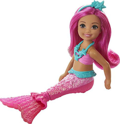 Picture of Barbie Dreamtopia Chelsea Mermaid Doll with Pink Hair & Tail, Tiara Accessory, Small Doll Bends At Waist 6.5INCHES