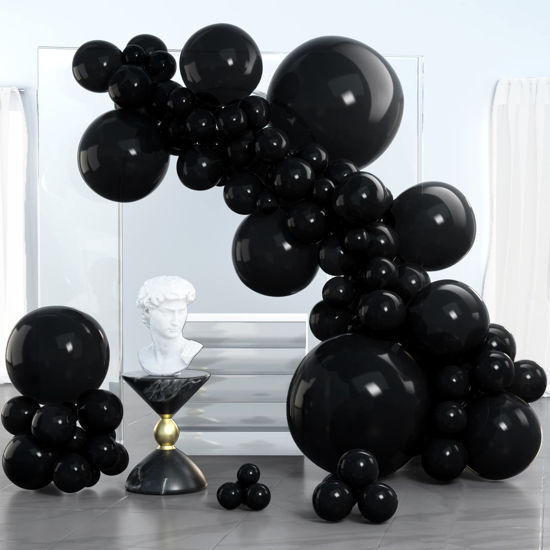 Picture of PartyWoo Black Balloons, 100 pcs Black Balloons Different Sizes Pack of 36 Inch 18 Inch 12 Inch 10 Inch 5 Inch for Balloon Garland or Balloon Arch as Retirement Party Decorations, Birthday Decorations