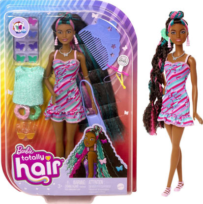 Picture of Barbie Totally Hair Doll, Butterfly-Themed with 8.5-Inch Fantasy Hair & 15 Styling Accessories (8 with Color-Change Feature)