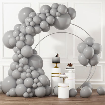 Picture of RUBFAC Pastel Gray Balloons Different Sizes 105pcs 5/10/12/18 Inch for Garland Arch, Premium Latex Party Balloons for Birthday Baby Shower Gender Reveal Party Decorations