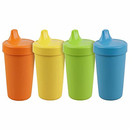 Picture of Re Play 4pk - 10 oz. No Spill Sippy Cups for Baby, Toddler, and Child Feeding in Orange, Yellow, Lime Green and Sky Blue - BPA Free - Made in USA from Eco Friendly Recycled Milk Jugs - Spring