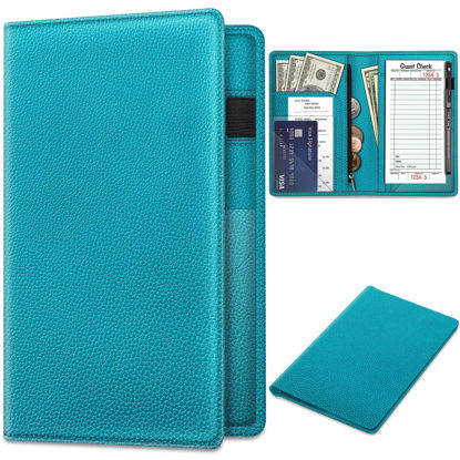 Picture of Server Book Organizer with Zipper Pocket, Fintie PU Leather Restaurant Guest Check Presenters Card Holder for Waitress, Waiter, Bartender (Legacy Teal)