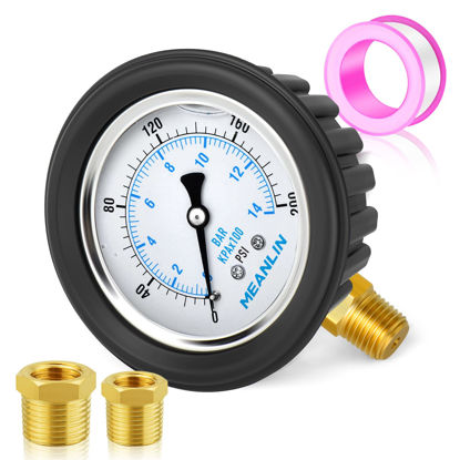 Picture of MEANLIN MEASURE 0~200Psi Stainless Steel 1/4" NPT 2.5" FACE DIAL Liquid Filled Pressure Gauge WOG Water Oil Gas Lower Mount（with Rubber Protective Sleeve）