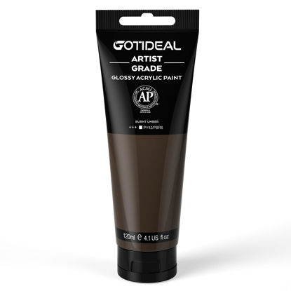 Picture of GOTIDEAL Acrylic Paint Burnt Umber Tubes(120ml, 4.1 oz) Non Toxic Non Fading,Rich Pigments for Painters, Adults & Kids, Ideal for Canvas Wood Clay Fabric Ceramic Craft Supplies (Burnt Umber)