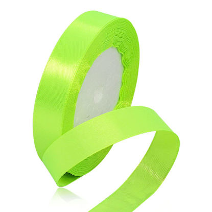 Picture of Solid Color Neon Green Satin Ribbon, 5/8 Inches x 25 Yards Fabric Satin Ribbon for Gift Wrapping, Crafts, Hair Bows Making, Wreath, Wedding Party Decoration and Other Sewing Projects