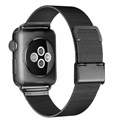 Picture of HILIMNY Compatible for Apple Watch Band 38mm 40mm, Stainless Steel Mesh Sport Wristband Loop with Adjustable Magnet Clasp for iWatch Series 1/2 / 3/4, Black