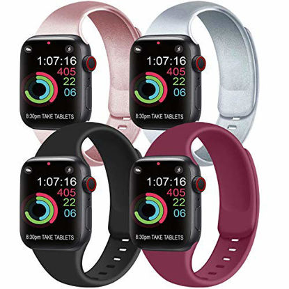 Picture of [Pack 4] Compatible with Apple Watch Bands 40mm 38mm for Women Men, Soft Silicone Bands Compatible with iWatch Series 6 5 4 3 2 1 & SE (Rose Gold/Silver/Black/Wine red, 38mm/40mm-M/L)