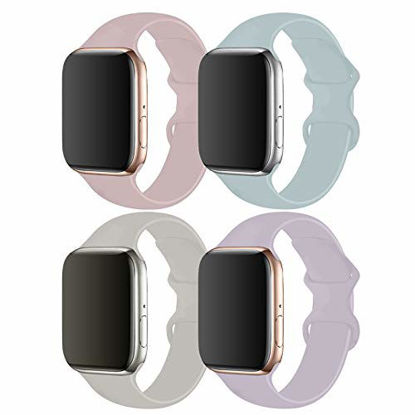 Picture of RUOQINI 4 Pack Compatible with Apple Watch Band 42mm 44mm,Sport Silicone Soft Replacement Band Compatible for Apple Watch Series 5/4/3/2/1 [S/M Size -Turquoise/PinkSand/SoftWhite/Lavender]