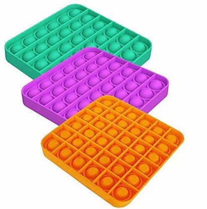Picture of ZNNCO 3PCS Push pop Bubble Fidget Sensory Toy,Stress Relief and Anti-Anxiety Tools for Kids and Adults (Square,Green+Purple+Orange)