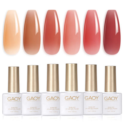 Picture of GAOY Summer Jelly Gel Nail Polish Set of 6 Colors Including Red Pink Nude Kit UV LED Soak Off Home DIY Manicure Salon Varnish