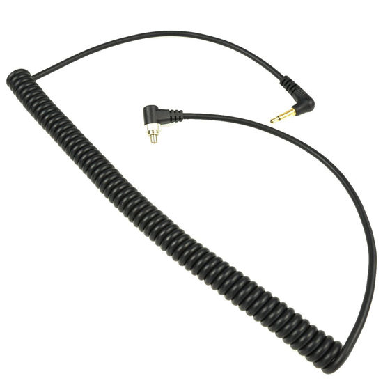 Picture of Foto&Tech 90in(2.3M) Stretch/23in Coiled HEAVY WEIGHT LOCKING 3.5mm to Male Flash PC Sync Cable with Screw Lock Compatible with PocketWizard Plus III/Plus II&Nikon Canon Most DSLR Camera Flash Trigger