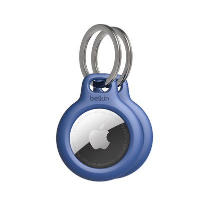 Picture of Belkin Apple AirTag Secure Holder with Key Ring, Durable Scratch Resistant Case With Open Face & Raised Edges, Protective AirTag Keychain Accessory for Pets, Luggage, Backpacks & More - 2-Pack Blue