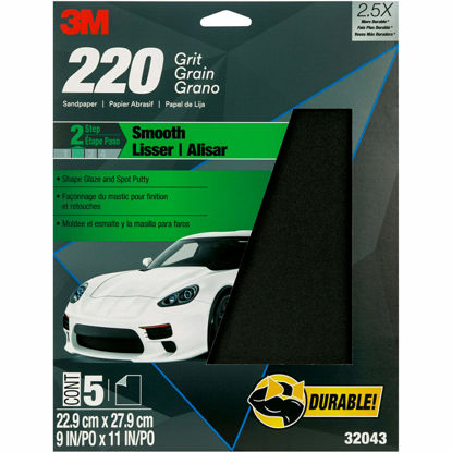 Picture of 3M Wetordry Sandpaper, 32043, 220 Grit, 9 in x 11 in, 5 Sheets Per Pack