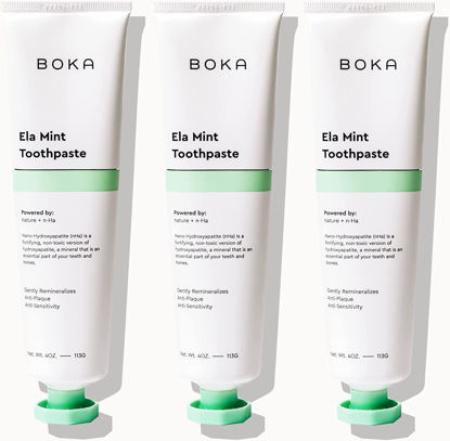 Picture of Boka Natural Toothpaste, Fluoride Free - Nano Hydroxyapatite for Remineralizing, Sensitive Teeth, & Whitening - Dentist Recommended for Adult, Kids Oral Care - Ela Mint, 4oz 3 Pack - Made in USA