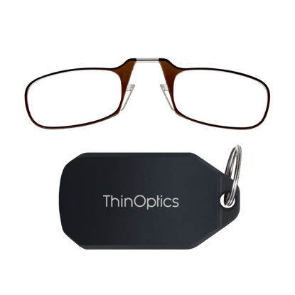 Picture of ThinOptics Keychain Readers Rectangular Reading Glasses, Black Case/Brown Frames, 44 mm + 1