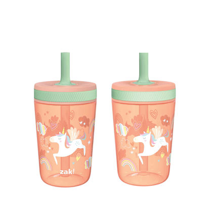 Picture of Zak Designs Kelso Tumbler Set 15 oz, (Unicorn) Non-BPA Leak-Proof Screw-On Lid with Straw Made of Durable Plastic and Silicone, Perfect Baby Cup Bundle for Kids (2pc Set)