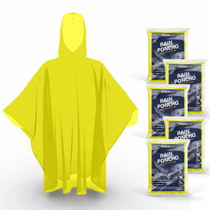 Picture of Hagon PRO Disposable Rain Ponchos for Adults (5 Pack) (Yellow 5 Pack)