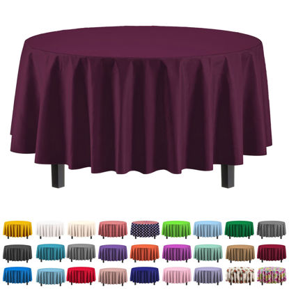 Picture of 12-Pack Premium Plastic Tablecloth 84in. Round Table Cover - Plum
