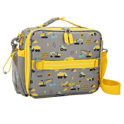 Picture of Bentgo® Kids Lunch Bag - Durable, Double Insulated, Water-Resistant Fabric, Interior & Exterior Zippered Pockets, Water Bottle Holder - Ideal for Children 3+ (Construction Trucks)