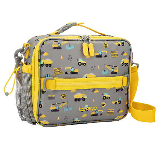 Picture of Bentgo® Kids Lunch Bag - Durable, Double Insulated, Water-Resistant Fabric, Interior & Exterior Zippered Pockets, Water Bottle Holder - Ideal for Children 3+ (Construction Trucks)