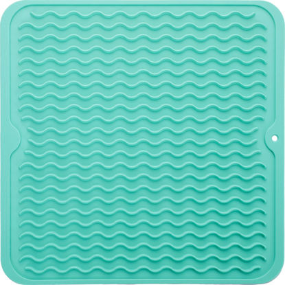 Picture of MicoYang Silicone Dish Drying Mat for Multiple Usage,Easy clean,Eco-friendly,Heat-resistant Silicone Mat for Kitchen Counter or Sink,Refrigerator or Drawer liner Mint M 12 inches x 12 inches