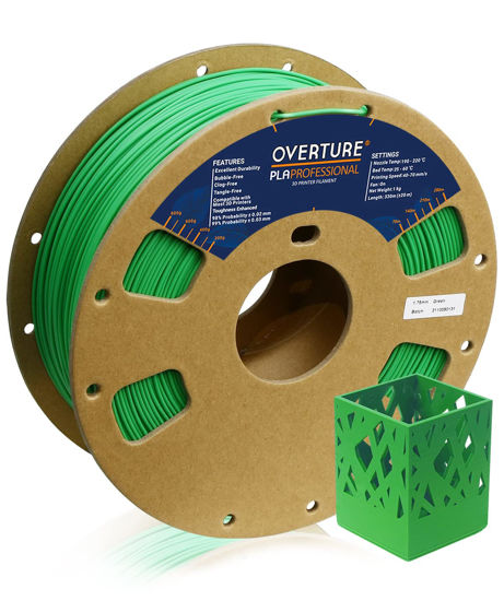 Picture of OVERTURE PLA Plus (PLA+) Filament 1.75mm PLA Professional Toughness Enhanced PLA Roll, 1kg Spool (2.2lbs), Dimensional Accuracy +/- 0.05mm (Green)