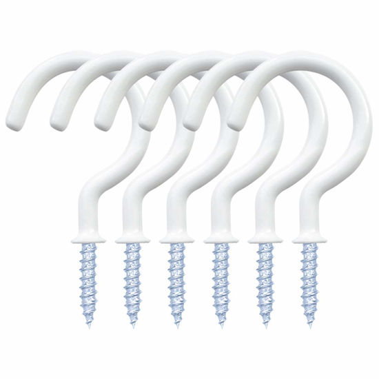 Picture of 12 Pack Vinyl Coated Ceiling Hooks,Screw-in Mug Hooks,Multi-Function Wall Hooks Kitchen Hooks Cup Hooks for Indoors Outdoors (White, 1-1/4 Inch)
